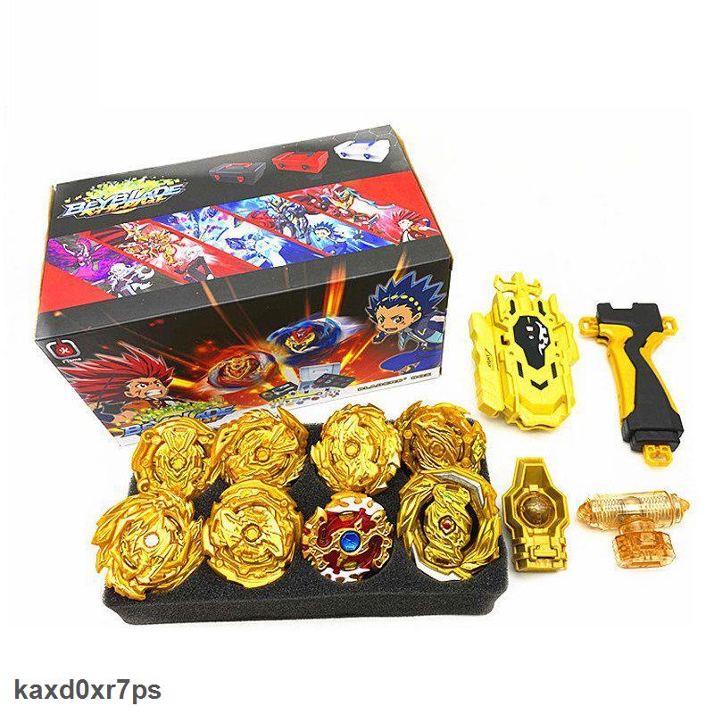 TỰ NHIÊN Set 8 đồ chơi con quay Beyblade Burst kèm tay phóng được mạ vàng có hộp đựng bộ đồ chơi cho trẻ em