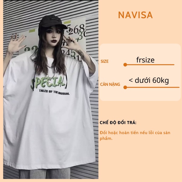 Áo thun nữ unisex form rộng tay lỡ in hình cổ tròn NAVISA AT237