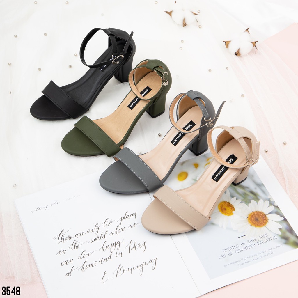 [Mã SKAMFSW175 giảm 10K đơn 50K] Giày Sandal Cao Gót MWC Đế Vuông 7CM Quai Ngang Thanh Lịch NUCG- 3548