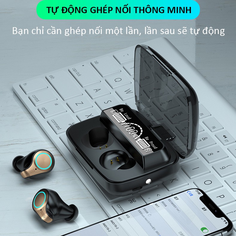 Tai nghe bluetooth không dây SIDOTECH M18 mini TWS bluetooth 5.1 âm thanh CV8 LED hiển thị pin cảm ứng vân tay