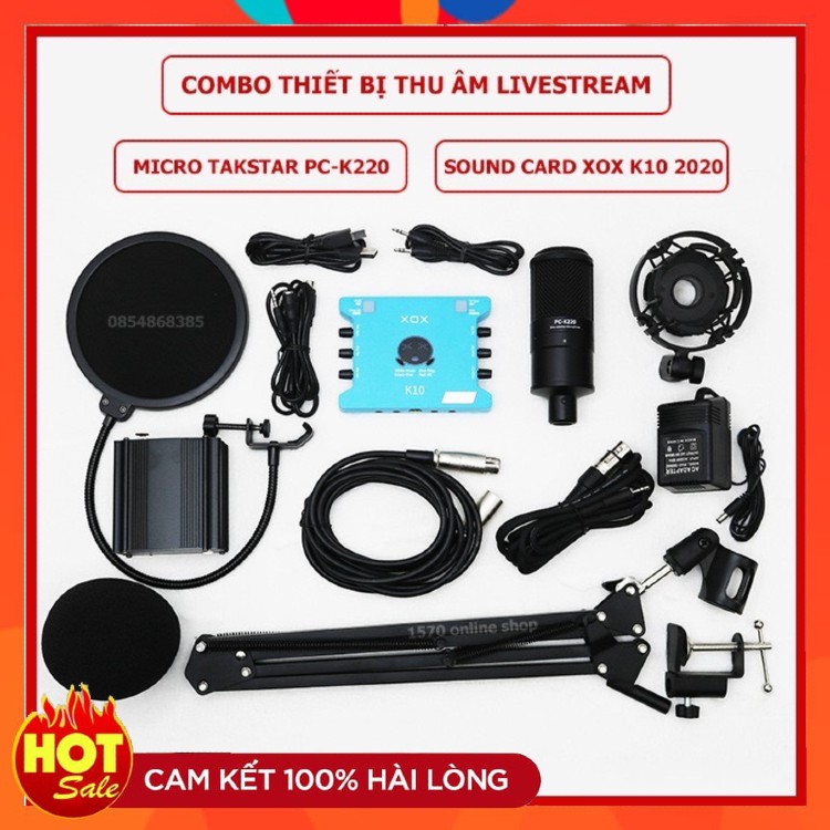 Combo thiết bị hát karaoke livestream Micro Takstar PC-K220 kết hợp sound card XOX K10 2020 | Hát karaoke online cực hay