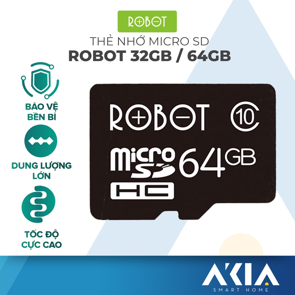 Thẻ nhớ Micro SD ROBOT dung lượng 16Gb / 32Gb / 64GB - Dành cho camera an ninh, Điện thoại, Loa bluetooth, Laptop
