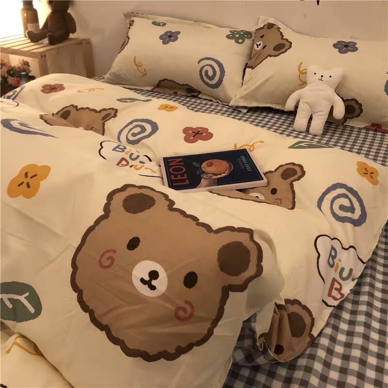 Set Chăn Ga Mặt Gấu Biu Biu Ga Kẻ Caro Cotton Poly Hàng Xuất Nhật (Shinbedding.shop) | BigBuy360 - bigbuy360.vn