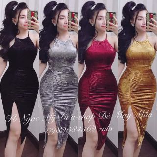 Đầm body cổ yếm nhún đùi