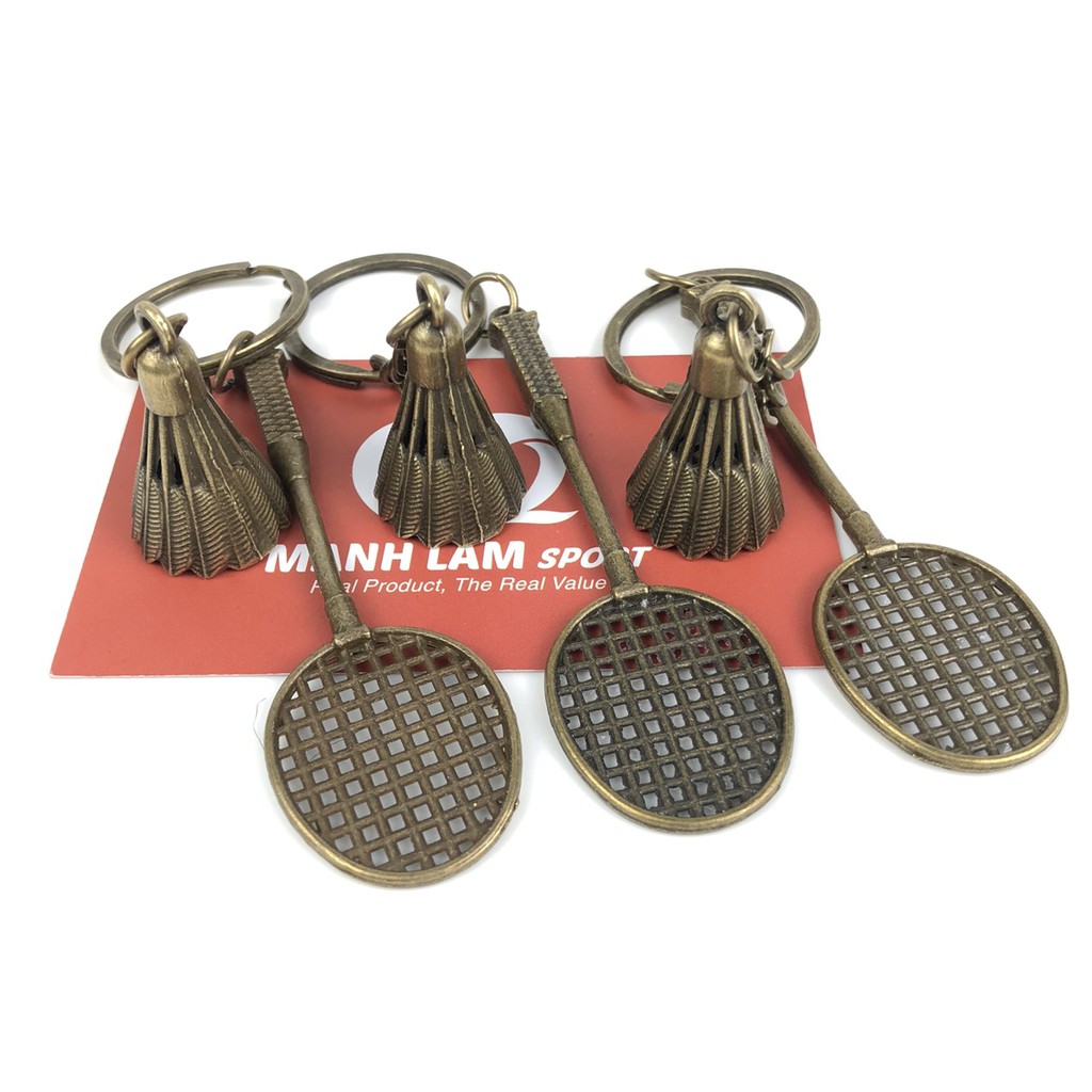 Móc khóa hình vợt cầu lông inox chống gỉ set, 2 màu bạc và đồng