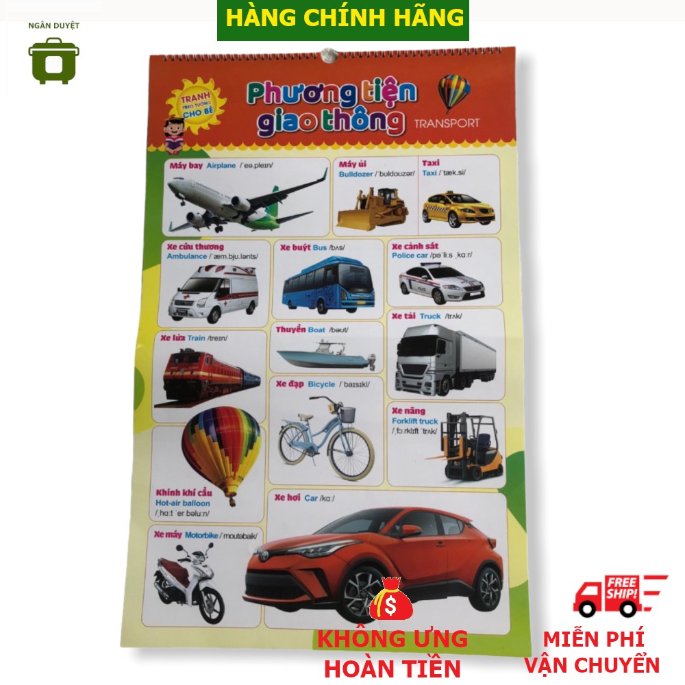 Tranh Treo Tường Cho Bé In Màu 12 Chủ Đề Học Song Ngữ Việt - Anh - Giầy dày, In bóng, bền, chính hãng NXB Hà Nội