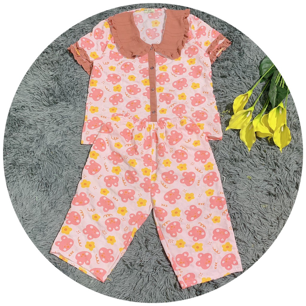 Đồ Bộ pijama Tơ Đũi Tiểu Thư In hình dễ thương - form LỬNG