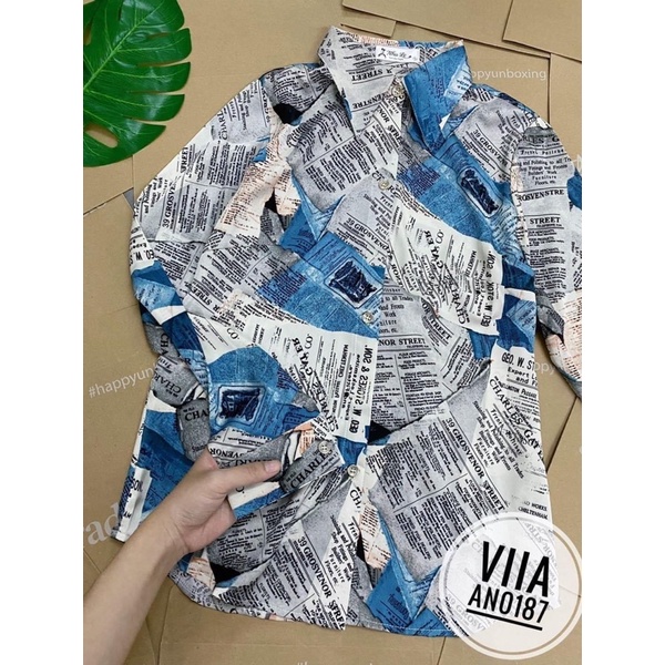 Sơ mi Lụa Báo Xanh mềm mát AN0187 VIIA DESIGN