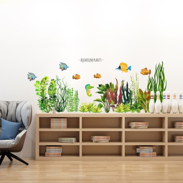 Decal trang trí tường - Đàn cá và rong rêu