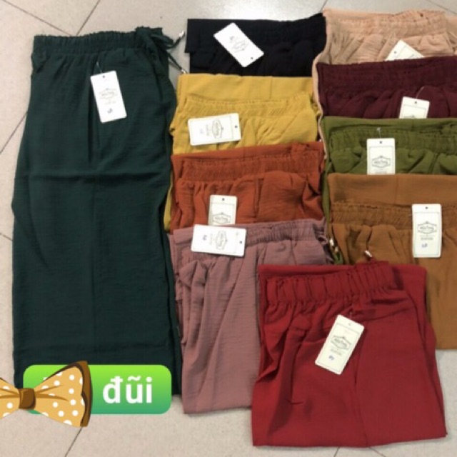 Quần ống rộng trung niên lửng vải đũi