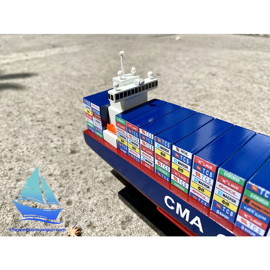 Mô hình tàu container chở hàng CMA CGM 30cm gỗ tự nhiên, tàu vận chuyển hàng hóa đường biển, quà tặng để bàn làm việc