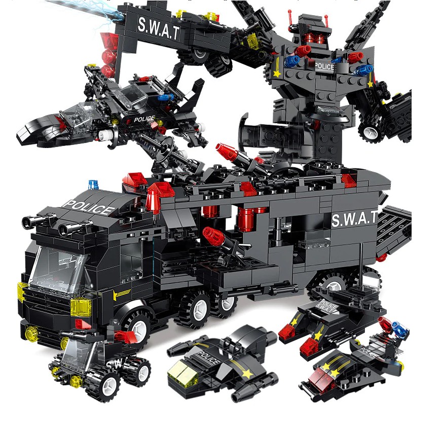 [500 CHI TIẾT-ĐẠT CHUẨN 3C] BỘ ĐỒ CHƠI LẮP RÁP LEGO CẢNH SÁT SWAT ROBOT QUÂN ĐỘI VÀ MÁY BAY CHIẾN ĐẤU