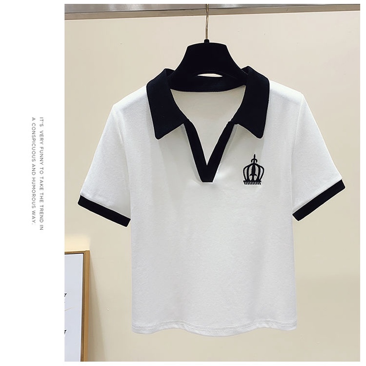Áo thun polo dáng ngắn cổ V tay ngắn phong cách hè cho nữ