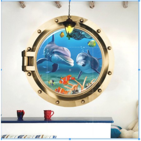 decal trang trí khuôn cửa cá hai  heo xanh