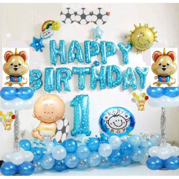 set bong bóng sinh nhật thôi nôi cho bé Chuột/ Heo con cho bé phụ kiện trang trí sinh nhật happy birthday