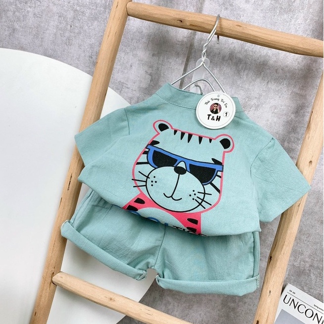 BOT09 - Bộ Bé Trai, Bộ cộc tay, chất đũi in hình mèo cho bé từ 8-21kg, Richkid123