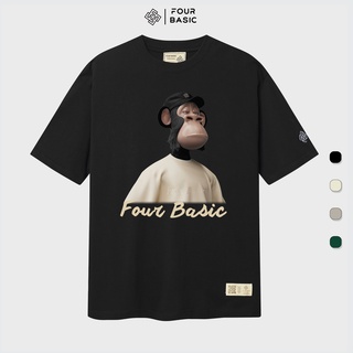 Áo thun tay lỡ Monkey fullbox Four Basic phông Unisex nam nữ cổ tròn thun cotton oversize form rộng T41