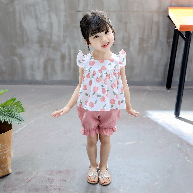 Bộ quần áo trẻ em bé gái váy bé gái váy bông quần đùi trẻ em hai mảnh mùa hè