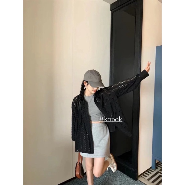 Áo sơ mi đan lưới phong cách cổ điển
