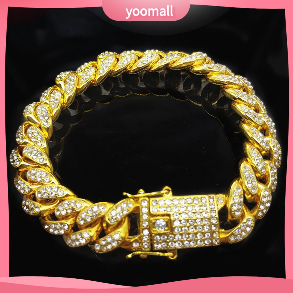 Vòng Tay Dạng Chuỗi Xích Đính Đá Sáng Bóng Phong Cách Hip Hop Cho Nam Giới