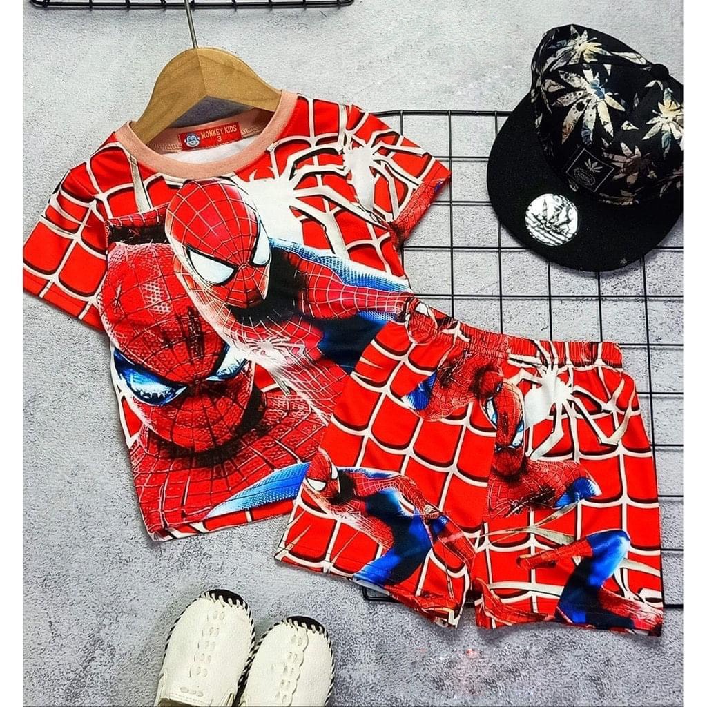 Bộ quần áo siêu nhân  cho bé trai hình in 3D cá tính chất vải mát mịn chống nhăn,chống xù lông cho bé từ 10kg đến 30kg