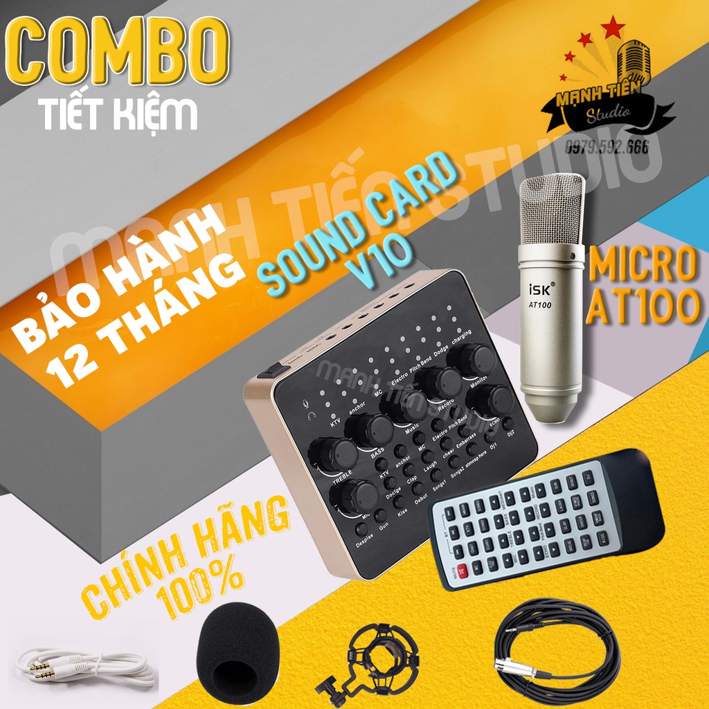 [Mã ELHACE giảm 4% đơn 300K] [COMBO CHUẨN] Bộ thu âm Livestream sound card V10 và micro AT100 KARAOKE CỰC HAY