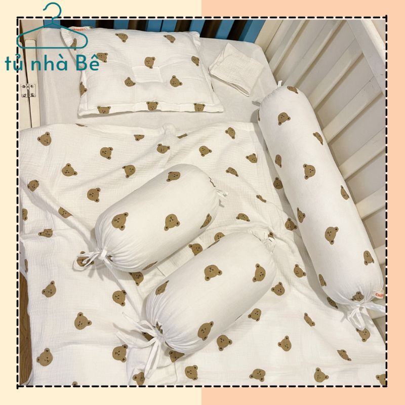 FULL SET 5 món chăn gối kèm gối chặn và gối ôm cho bé nhiều họa tiết