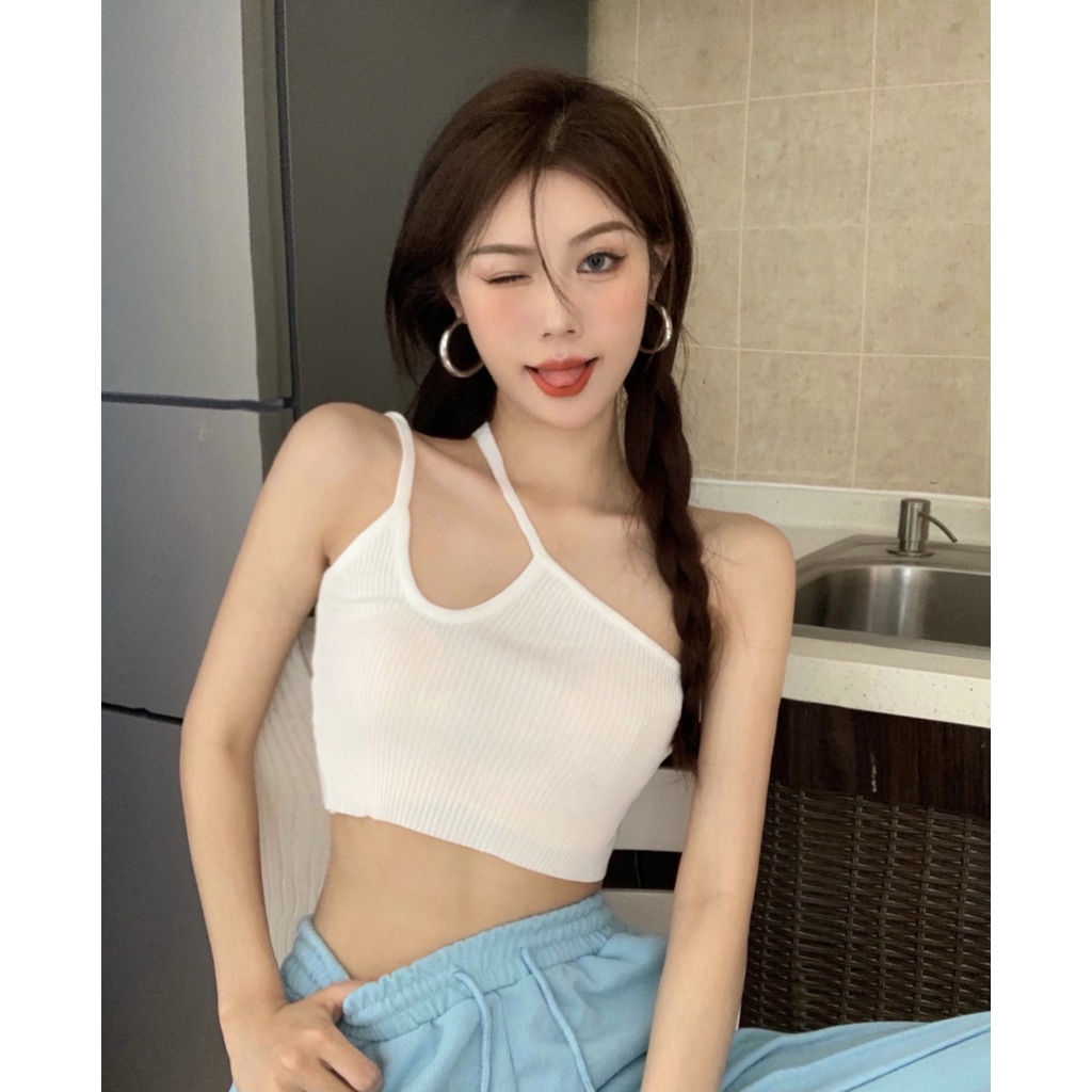 Áo hai dây dệt kim dáng ôm thời trang Hàn Quốc quyến rũ cho nữ