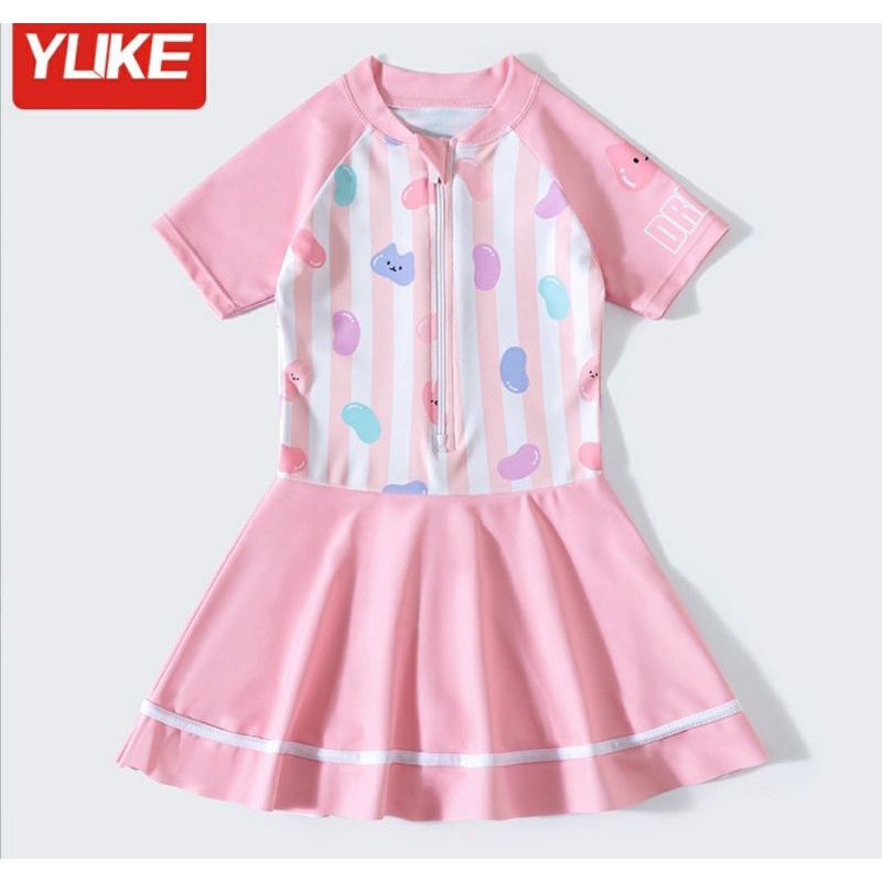 Đồ bơi kiểu váy cho bé họa tiết hạt đậu sắc màu siêu dễ thương YLIKE 1136, có quần lót đùi liền bên trong tiện lợi