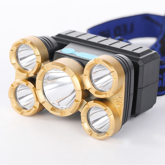 Đèn Đeo Đầu 5 Bóng Siêu Sáng 4 Chế Độ Chiếu Xa, Rộng, Nháy Đèn, Đèn Pin Đội Đầu Chống Nước Tiện Dụng