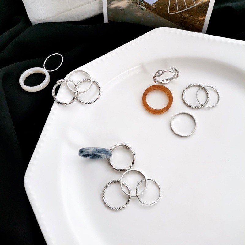 Set 5 nhẫn kim loại phong cách Harajuku có thể điều chỉnh kích cỡ cho nam nữ
