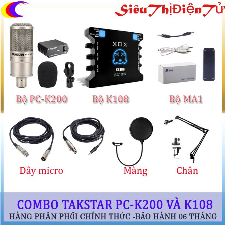 Combo mic thu âm Takstar PC K200 và Soundcard ks108 chân màng dây live stream ma2- bô live stream k200 sound card ks108 