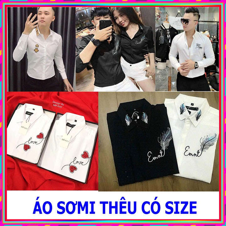 ⚡️HOT⚡️Áo sơ mi nam nữ tay dài thêu hình màu trắng-đen có size m,l,xl vải lụa mềm mát/ÁO SƠ MI DÀI TAY KIỂU DÁNG CÔNG SỞ