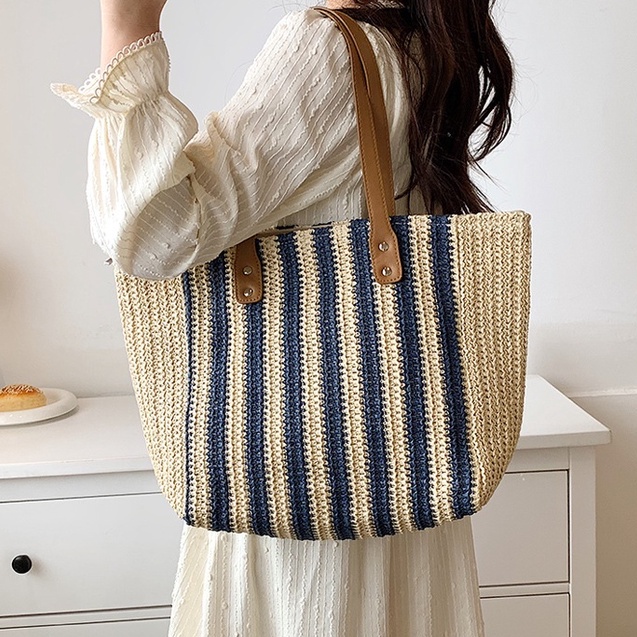 Túi cói tote đi biển đeo vai phong cách vintage mẫu mới 2023