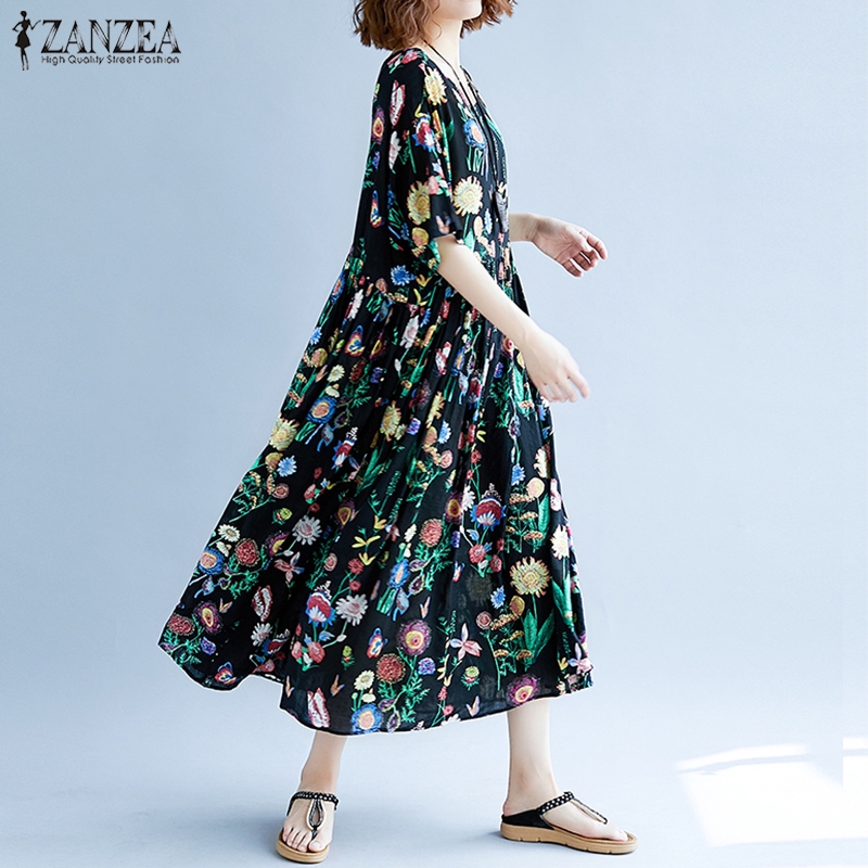 Đầm maxi dài ZANZEA cổ tròn in họa tiết thanh lịch cho nữ | BigBuy360 - bigbuy360.vn