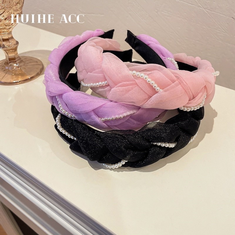 Bờm tóc voan tết dây hạt dễ thương cho nữ B102
