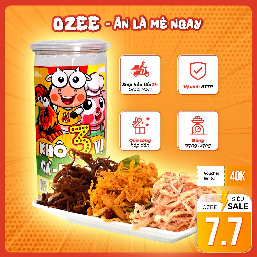 [Mã 267FMCGSALE giảm 8% đơn 500K] Khô gà mix khô heo, khô mực Ozee hộp 300g mix 3 vị, Ăn vặt Hà Nội - Ăn là mê ngay