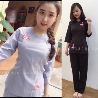 Đồ Lam Đi Chùa # Mẫu Xéo Sen # Đồ Bộ Nữ # Quần Áo