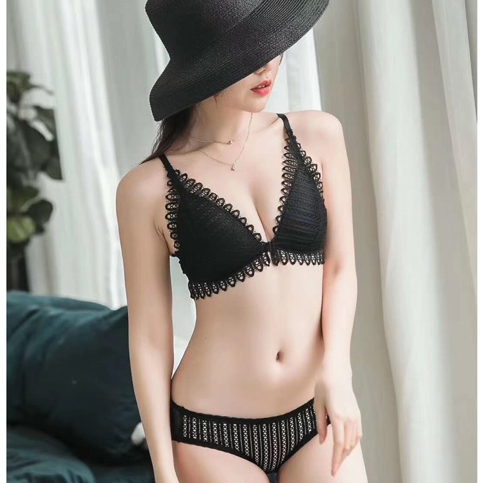 Áo lót hình tam giác phối ren cài khóa trước không gọng thoải mái quyến rũ dành cho nữ | BigBuy360 - bigbuy360.vn