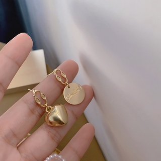 The Bleu | Bông tai kim loại tròn trái tim phong cách Hàn Quốc đuôi bạc 925 | E90