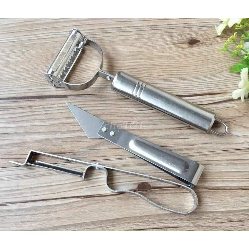 Nạo Tỉa Rau Củ Quả INOX, Set 3 Chi Tiết Bằng Thép Không Gỉ Siêu Sắc Bén, Siêu Bền