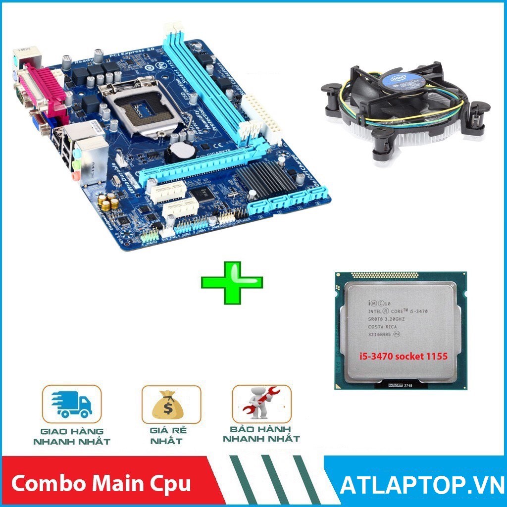 Combo main giga H61 cpu i3 i5 g2130 kèm Fan