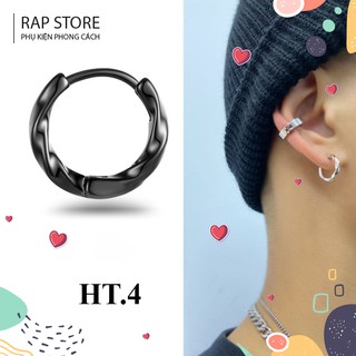 Khuyên tai nam nữ tròn xoắn trơn Kratos 2 màu đen trắng chất liệu titan phong cách Hàn Quốc unisex cực cá tính - HT4