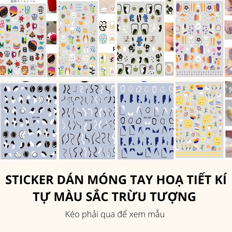 Sticker,hình dán móng tay hoạ tiết kí tự, vệt sơn trừu tượng màu sắc phong cách minimal đơn giản,abstract trang trí nail