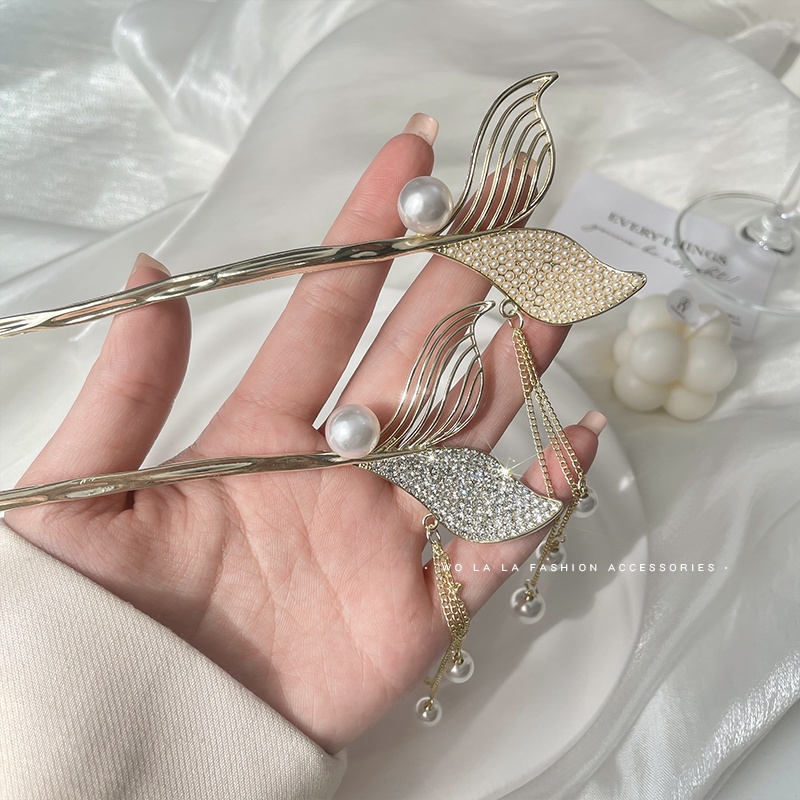 Trâm Cài Tóc Hình Đuôi Nàng Tiên Cá Đính Đá Và Ngọc Trai Nhân Tạo Đơn Giản Thời Trang