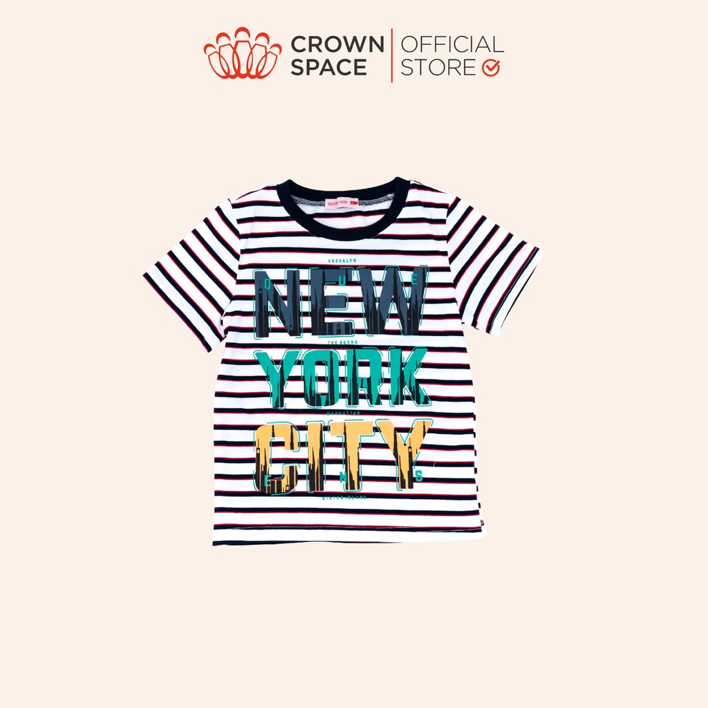 Áo Phông Kẻ New York Bé Trai Crown Kids Fashion CKBS2110709.W TShirt Vải Cotton Thoáng Mát Từ Size 5-10