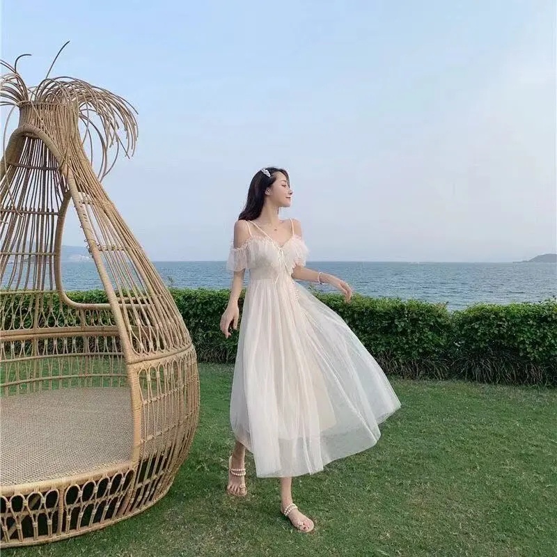 [MURIOKI] Đầm Công Chúa Hai Dây Phối Ren Lưới Thời Trang Dành Cho Nữ đầm đi chơi nước ngoài