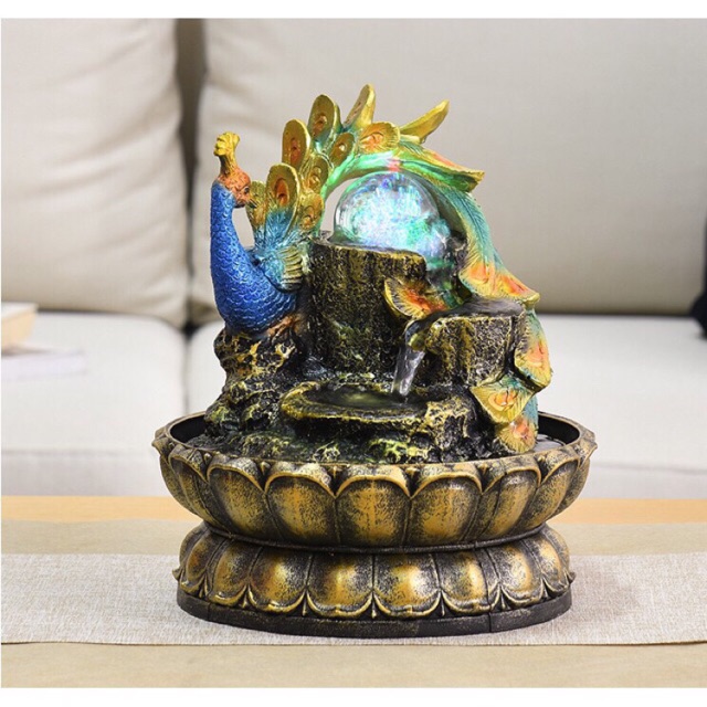 Thác nước phong thủy Chim Công May Mắn Hạnh Phúc