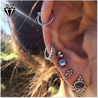 Punk Style Purple Color Ancient Silver Hiphop Ear Set Retro Personality Earring  Jewelry for Women Wholesale