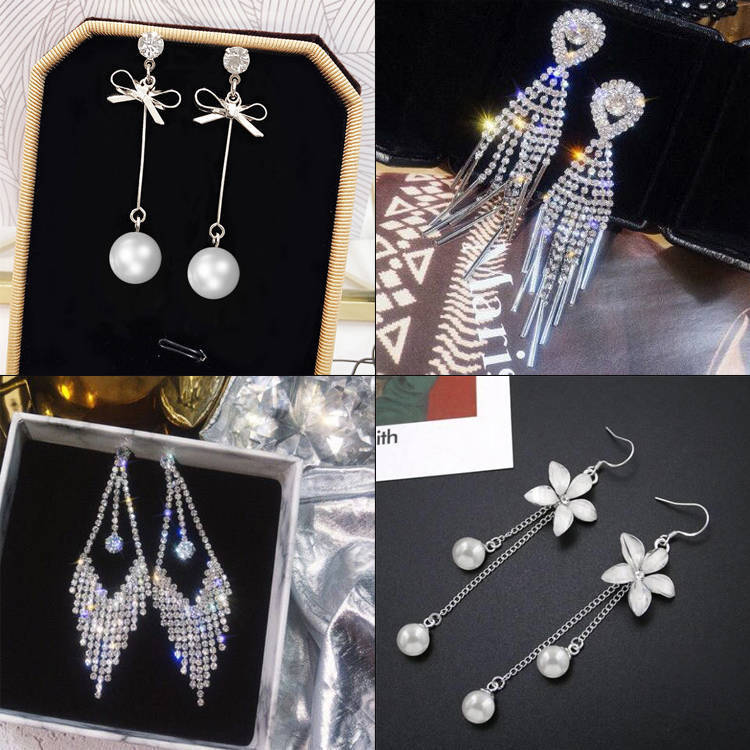 Khuyên tai dáng dài đính đá và ngọc trai phong cách Hàn Quốc mới